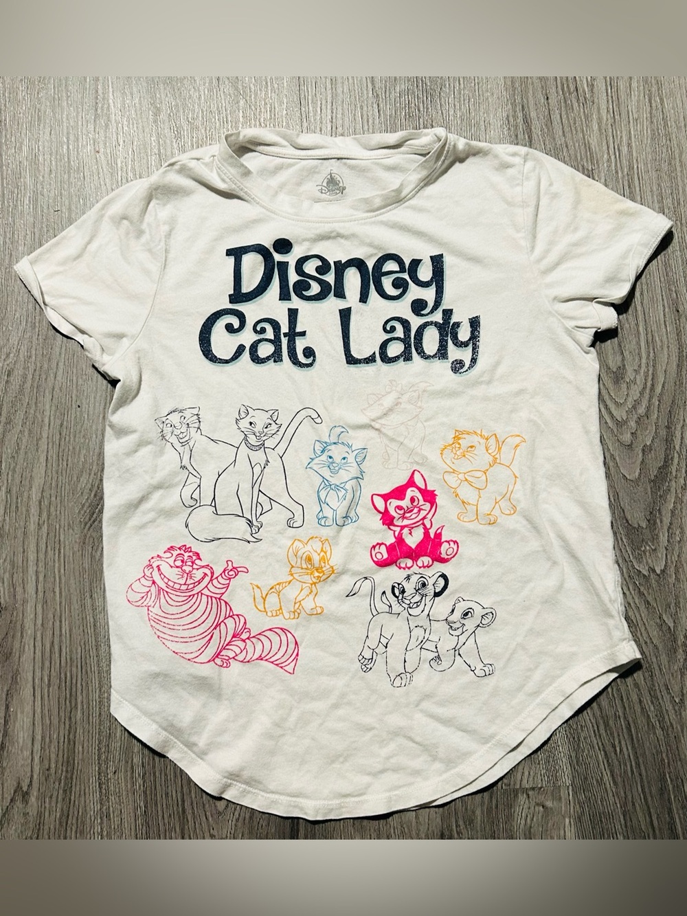 Disney Parks Cat Lady Graphic Tee - White with Multicolor Prints ( see notes)